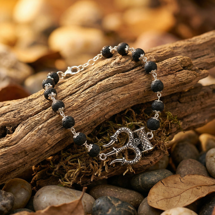 Karungali Silver Cap Trishul Damroo Bracelet
