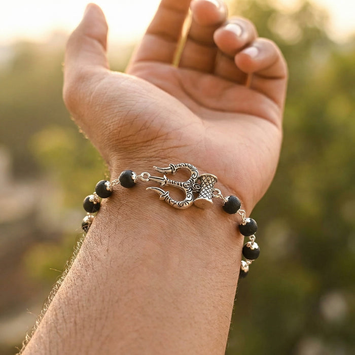 Karungali Silver Cap Trishul Damroo Bracelet - view 3