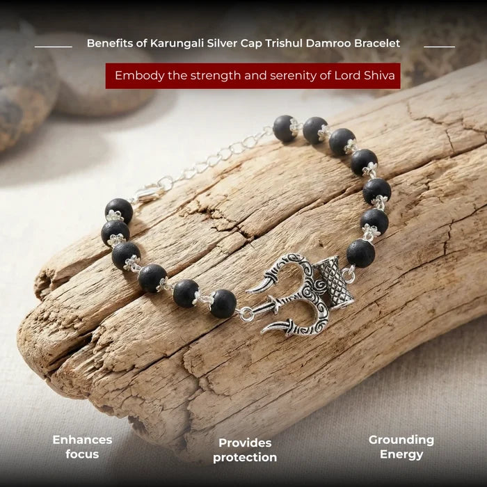 Karungali Silver Cap Trishul Damroo Bracelet - view 5