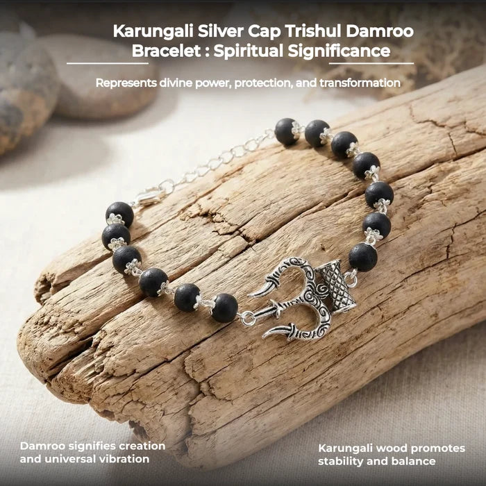 Karungali Silver Cap Trishul Damroo Bracelet - view 6