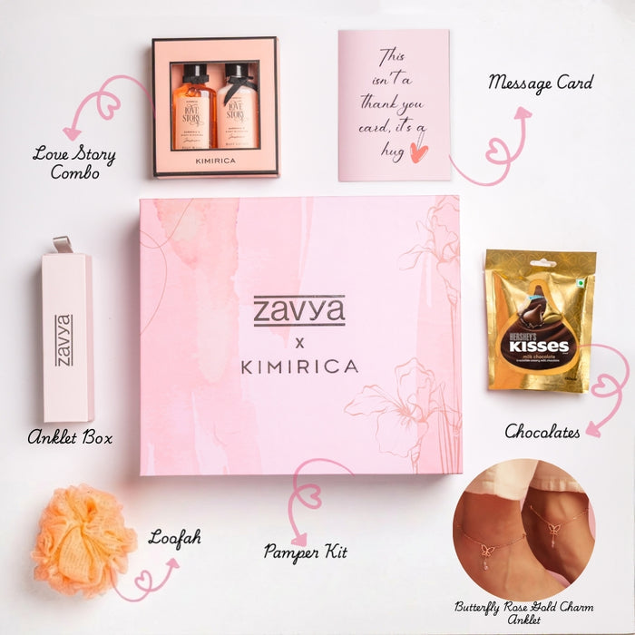 Kimirica x Zavya Butterfly Rose Gold 925 Silver Charm Anklet