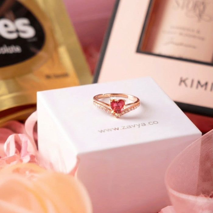 Kimirica x Zavya Pink Heart Rose Gold Plated 925 Sterling Silver Ring