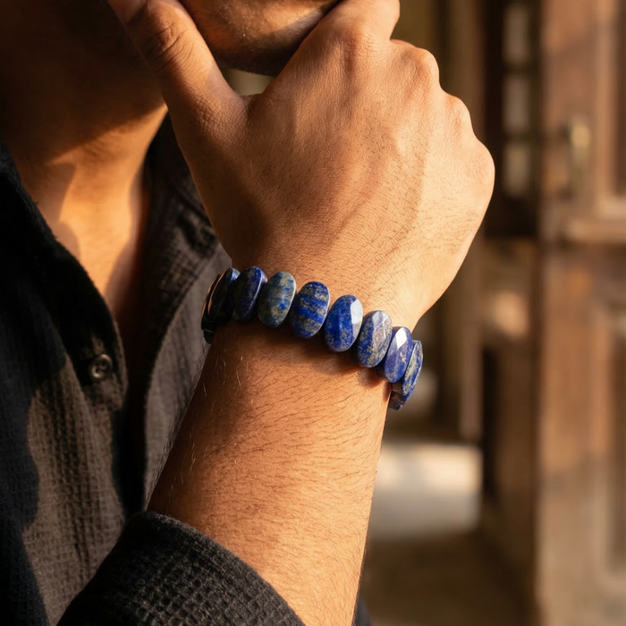 Lapis Lazuli Flat Beaded Bracelet - view 4