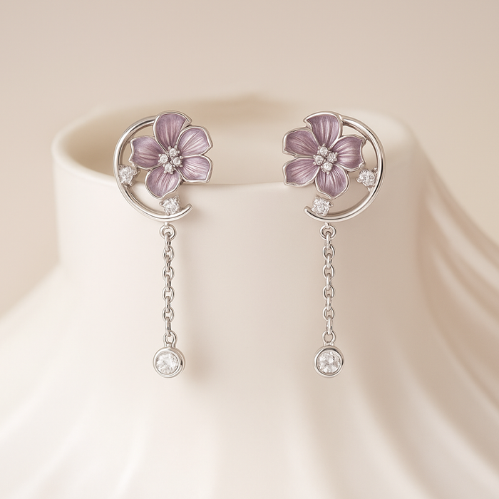 Lavender Bloom Rhodium Plated 925 Sterling Silver Earrings