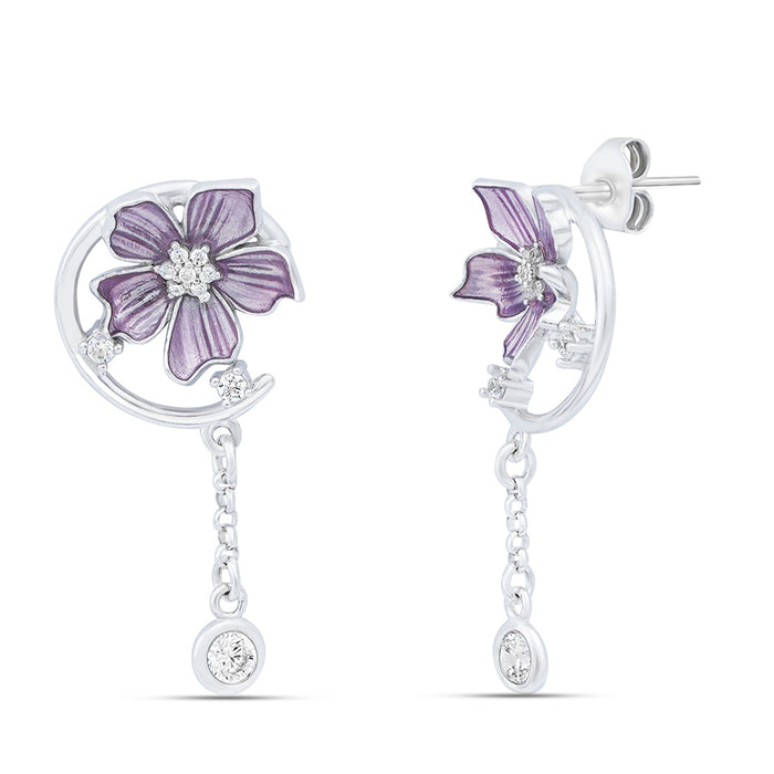 Lavender Bloom Rhodium Plated 925 Sterling Silver Earrings