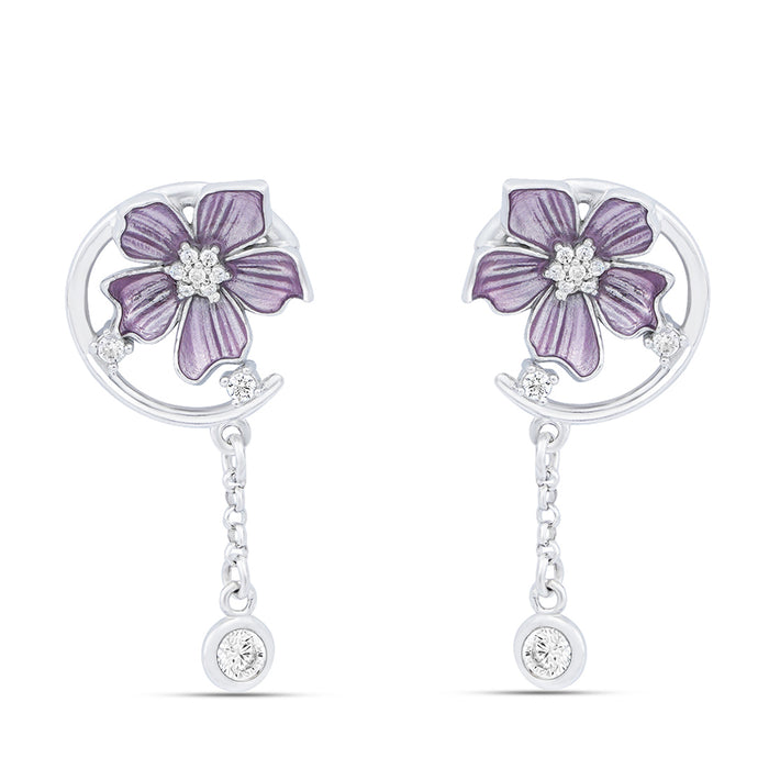 Lavender Bloom Rhodium Plated 925 Sterling Silver Earrings