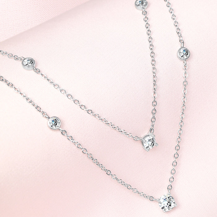 Layered Rhodium Plated 925 Sterling Silver Charm Necklace