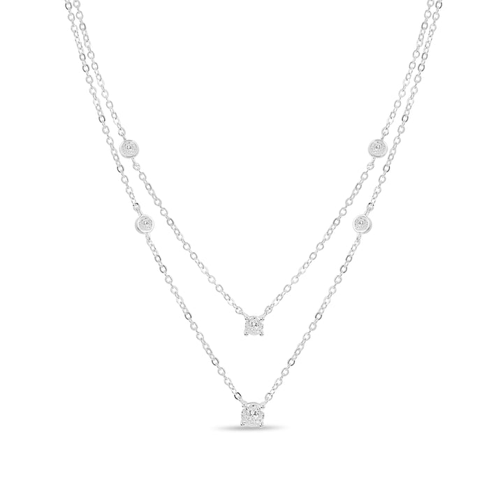 Layered Rhodium Plated 925 Sterling Silver Charm Necklace