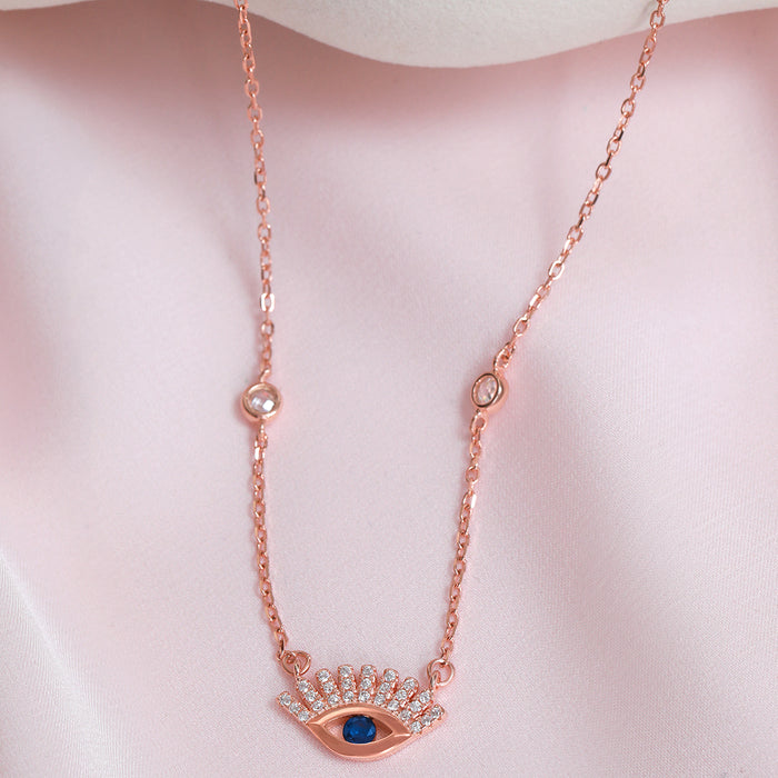 Layered Rose Gold plated CZ 925 Sterling Silver Evil Eye Necklace
