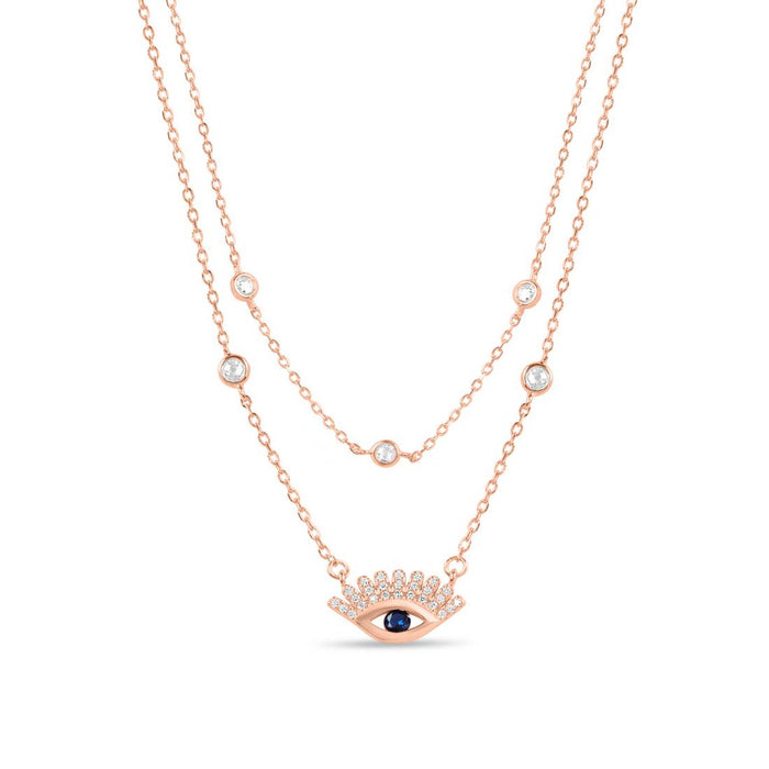 Layered Rose Gold plated CZ 925 Sterling Silver Evil Eye Necklace