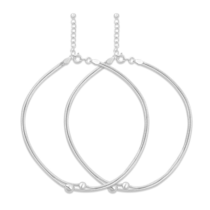 Pair of 925 Sterling Silver soft bead chain anklets for women. Everyday minimalist jewellery. – Zavya