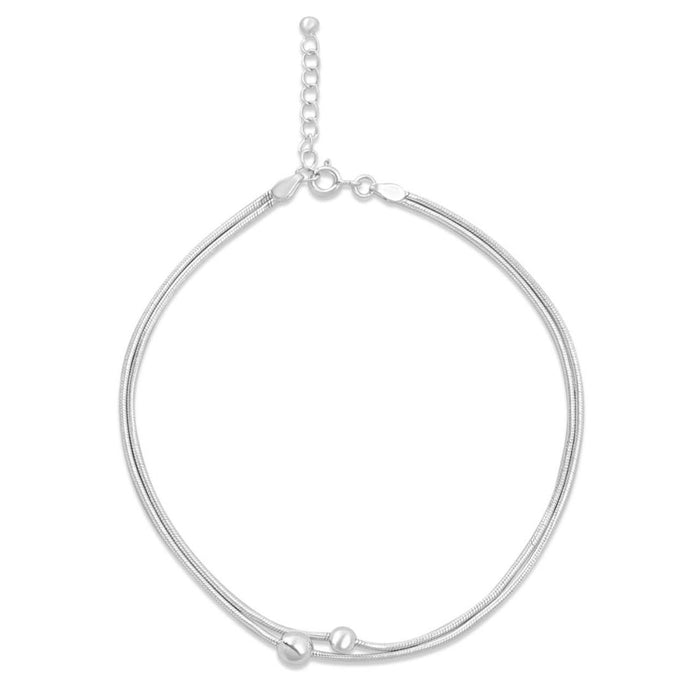 925 Sterling Silver soft bead anklet jewellery for women. Double chain with an adjustable clasp – Zavya