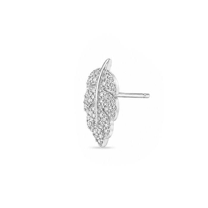 Leaf CZ Motif Rhodium Plated 925 Sterling Silver Earrings