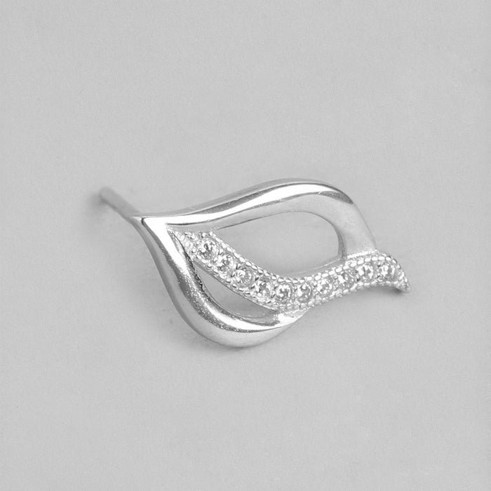 Leaf CZ Studded Rhodium Plated 925 Sterling Silver Stud Earrings