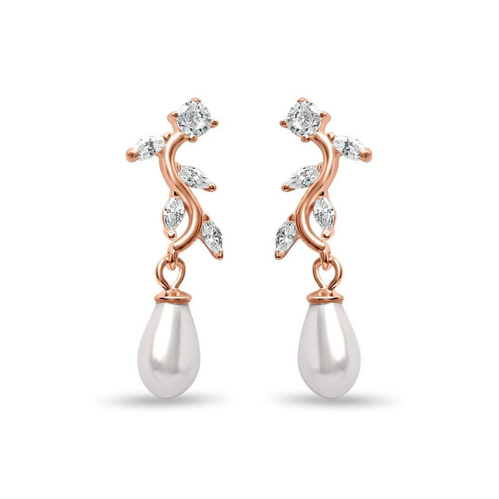 Leaf Drop Rose Gold Plated 925 Sterling Silver Earrings
