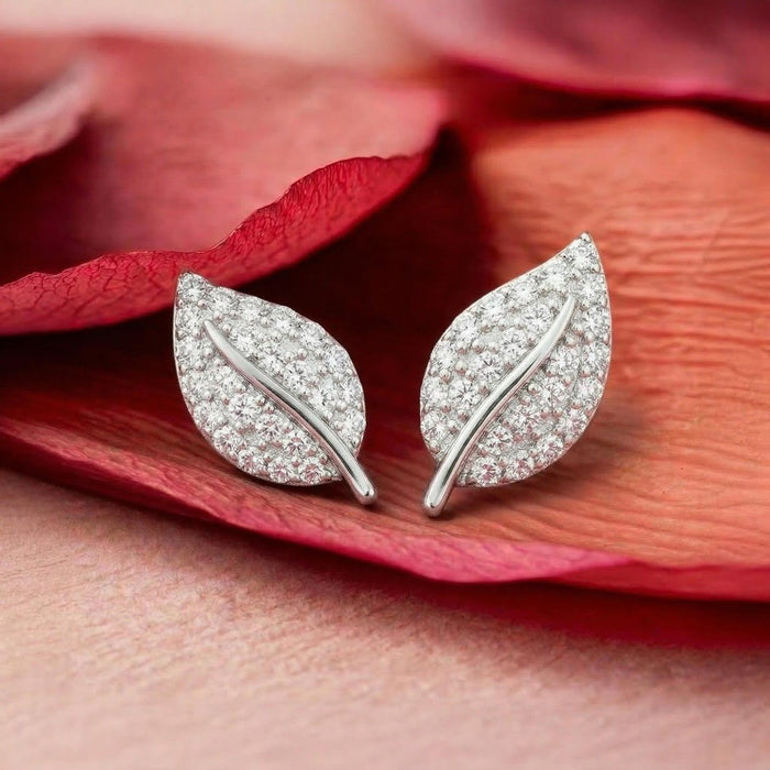 Leaf Glow Rhodium Plated 925 Silver Stud Earrings