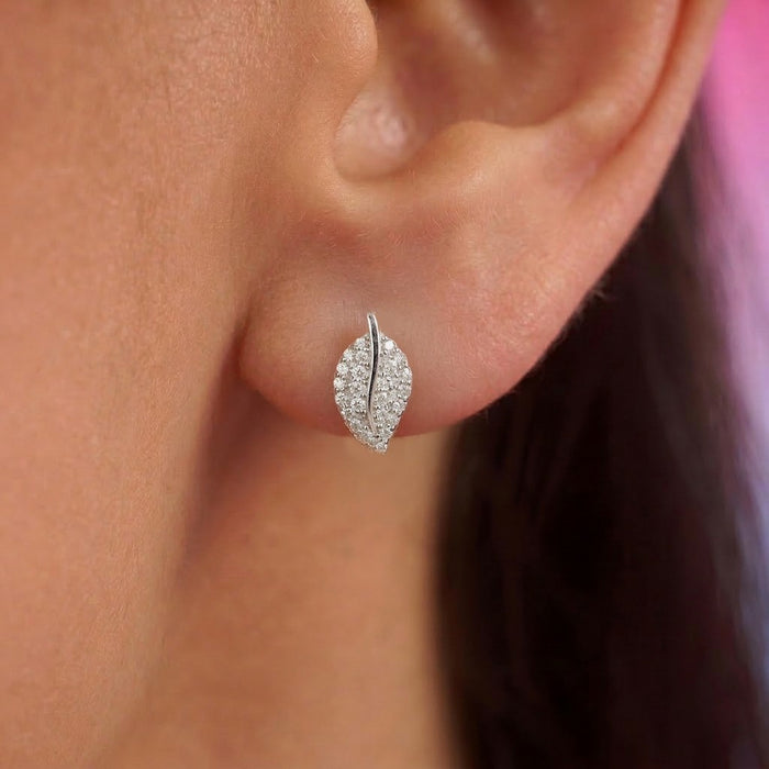 Leaf Glow Rhodium Plated 925 Silver Stud Earrings