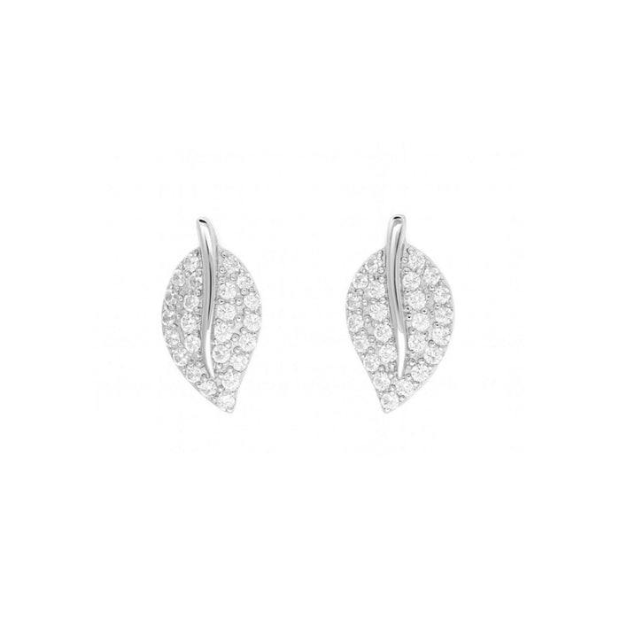 Leaf Glow Rhodium Plated 925 Silver Stud Earrings