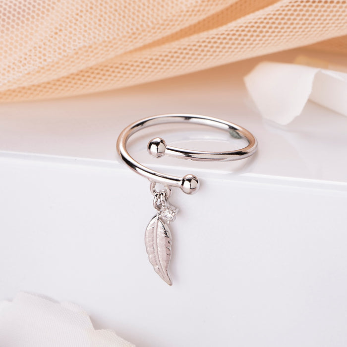 Leaf of Luxury: Rhodium Plated Adjustable 925 Sterling Silver Ring for Her (Adjustable)