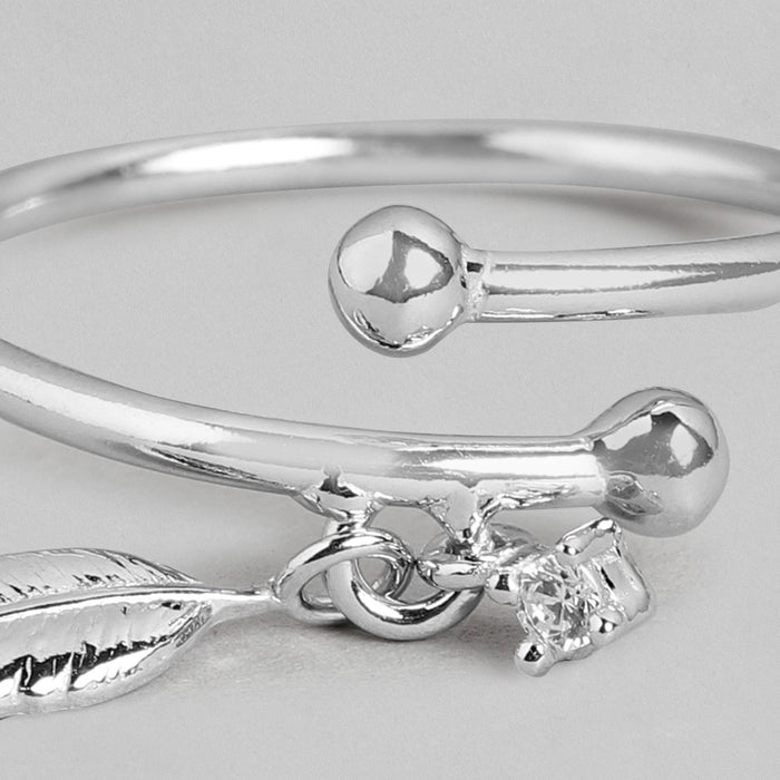 Leaf of Luxury: Rhodium Plated Adjustable 925 Sterling Silver Ring for Her (Adjustable)