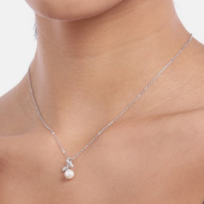 Leaf Pearl Rhodium Plated 925 Sterling Silver Necklace