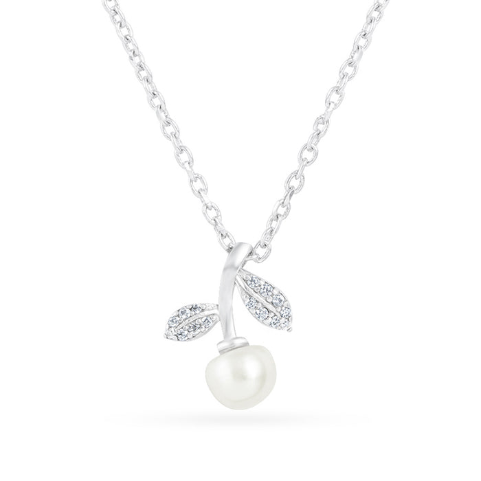 Leaf Pearl Rhodium Plated 925 Sterling Silver Necklace