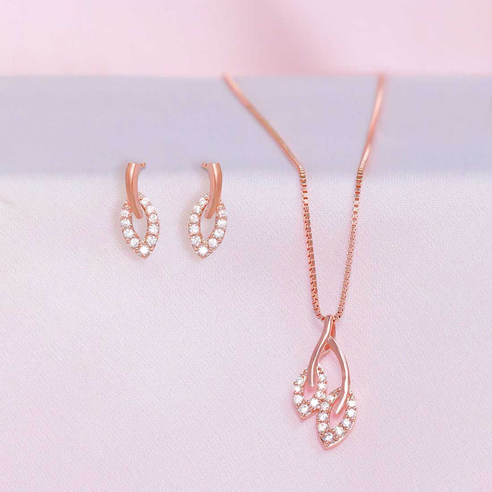 Leaf Whisper Rose Gold Plated 925 Sterling Silver Jewelry Set