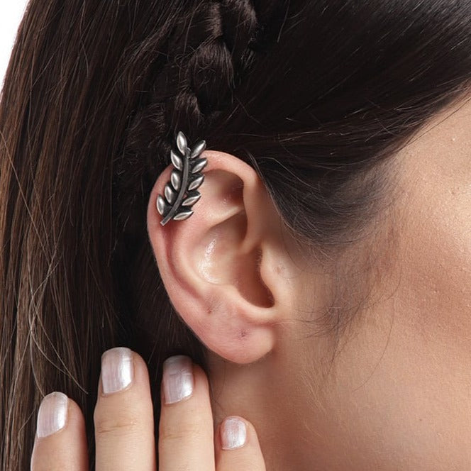 Leaflet Oxidised 925 Sterling Silver Earcuffs