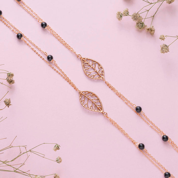 Leafy Bloom Rose Gold Plated 925 Sterling Silver Anklet