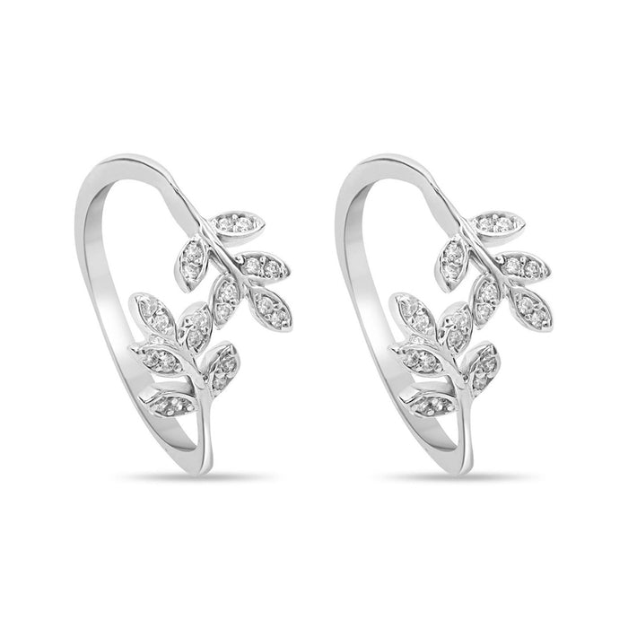 Leafy CZ Rhodium Plated 925 Sterling Silver Toe Ring