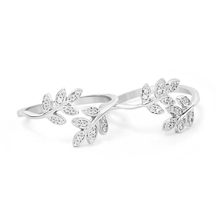 Leafy CZ Rhodium Plated 925 Sterling Silver Toe Ring