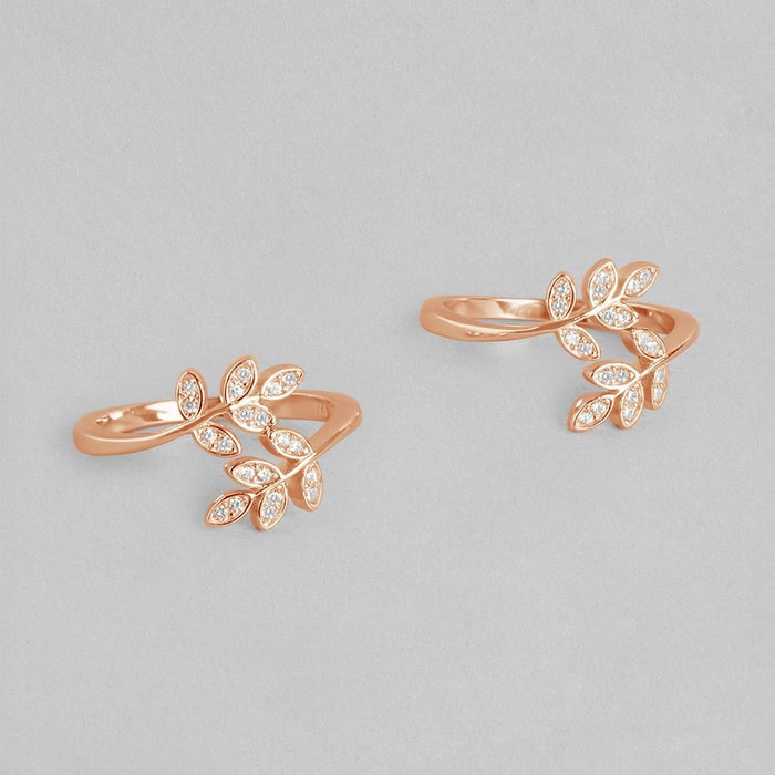 Two rose gold plated 925 Sterling Silver toe rings for women featuring leafy CZ designs. – Zavya