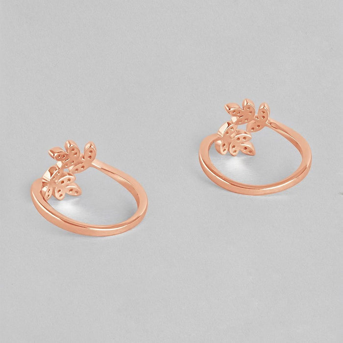 Two women's rose gold plated 925 Sterling Silver toe rings with CZ leaf designs. – Zavya