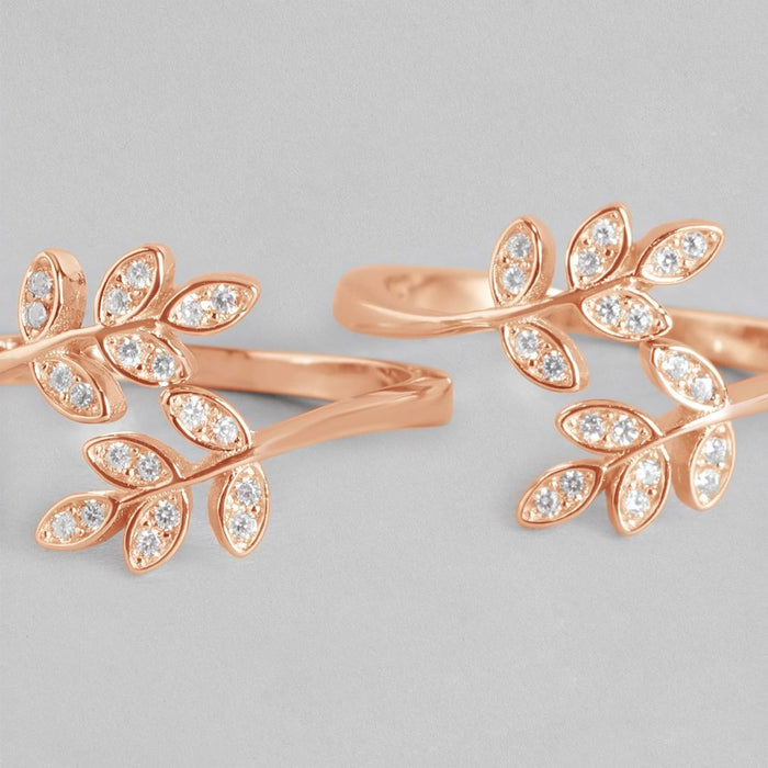 Rose gold plated 925 Sterling Silver leafy CZ toe rings for women. Adjustable foot jewellery – Zavya