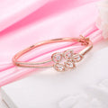 Leafy Elegance Rose Gold-Plated CZ Leaf 925 Sterling Silver Kada Bracelet
