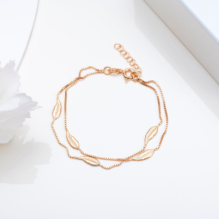 Leafy Foliage Rose Gold-Plated 925 Sterling Silver Bracelet