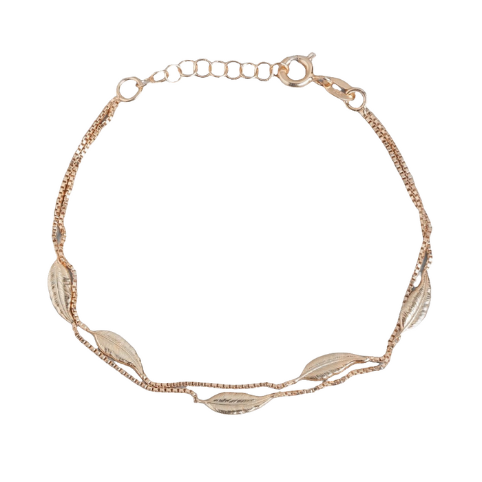 Leafy Foliage Rose Gold-Plated 925 Sterling Silver Bracelet