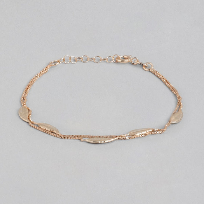 Leafy Foliage Rose Gold-Plated 925 Sterling Silver Bracelet