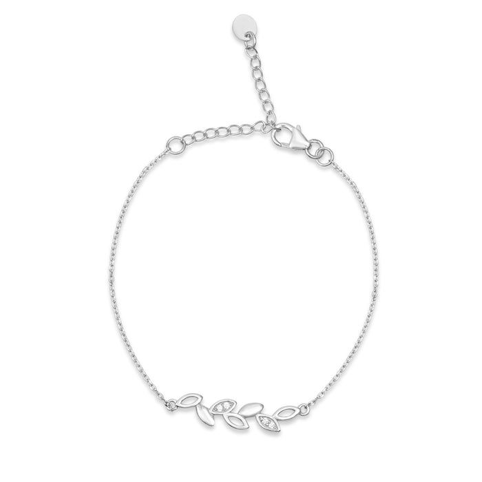 Elegant 925 Sterling Silver bracelet for women with a cubic zirconia leaf motif on a delicate chain – Zavya