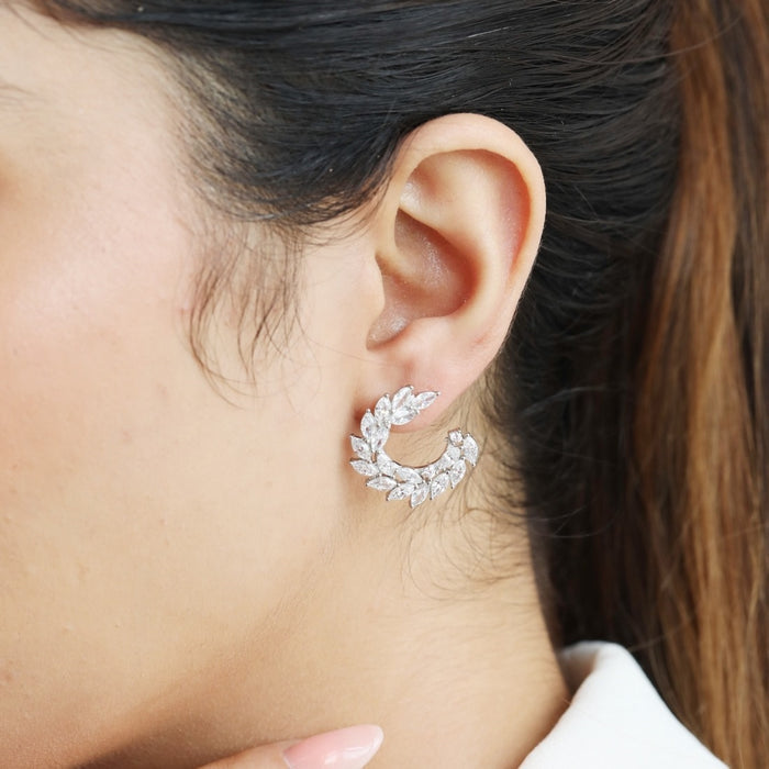 Leafy Luminance Rhodium Plated CZ 925 Sterling Silver Earrings