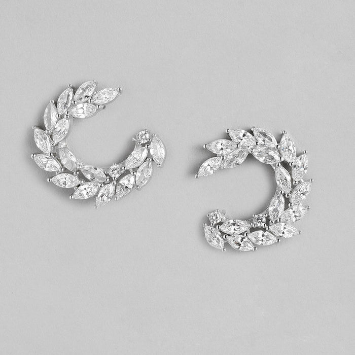 Leafy Luminance Rhodium Plated CZ 925 Sterling Silver Earrings
