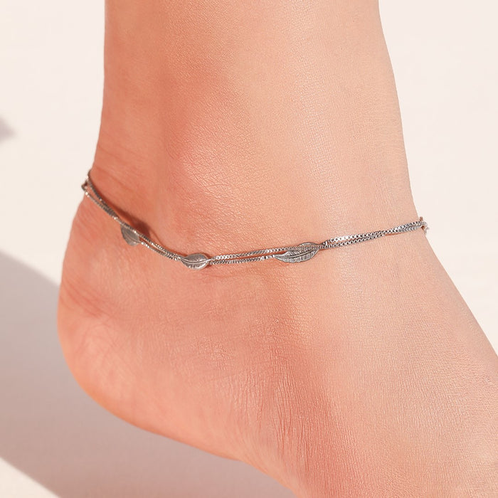 Leafy Multistring Chained 925 Sterling Silver Anklet