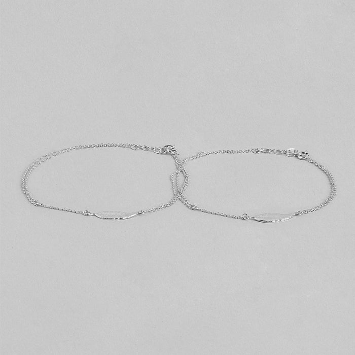 Leafy Multistring Rhodium Plated 925 Sterling Silver Chained Anklet