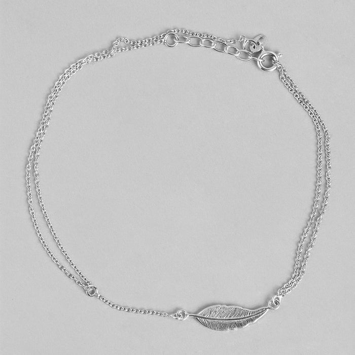 Leafy Multistring Rhodium Plated 925 Sterling Silver Chained Anklet