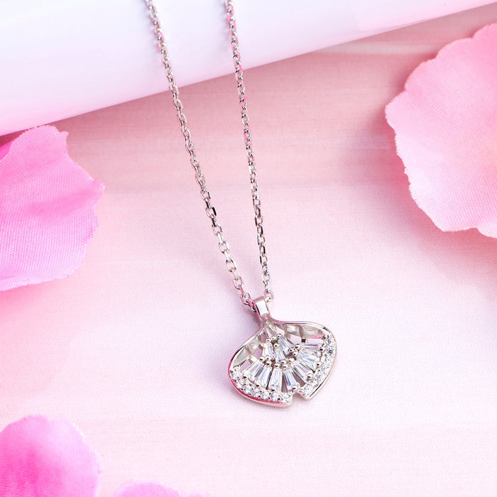 Leafy Radiance CZ Rhodium-Plated 925 Sterling Silver Necklace