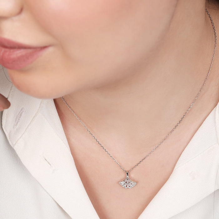 Leafy Radiance CZ Rhodium-Plated 925 Sterling Silver Necklace