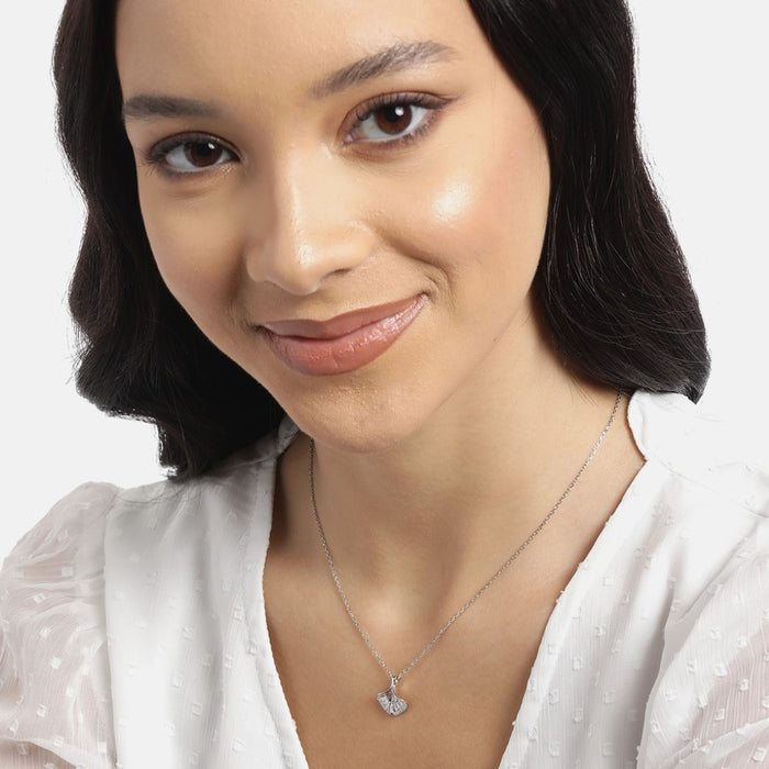 Leafy Radiance CZ Rhodium-Plated 925 Sterling Silver Necklace