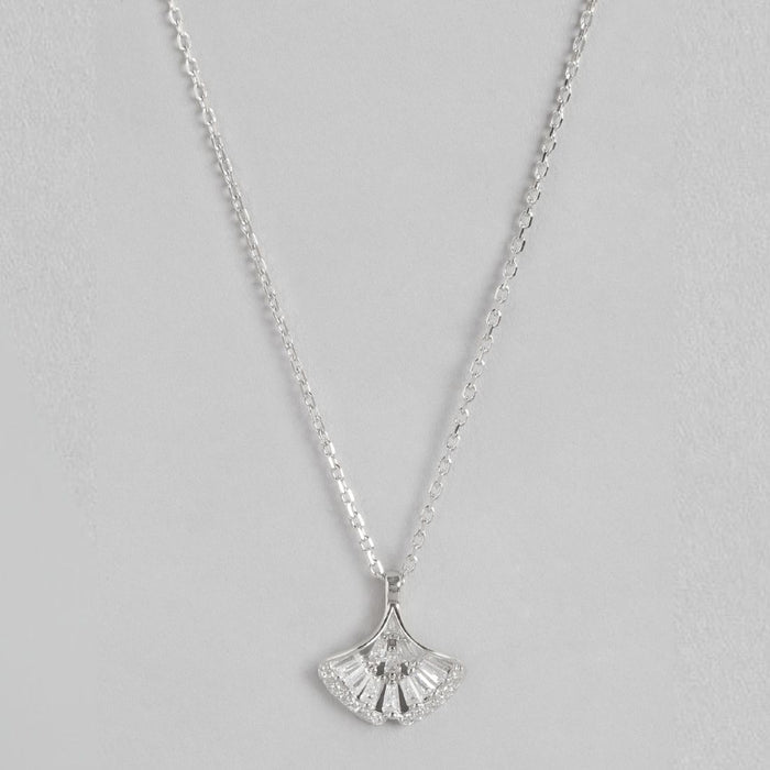 Leafy Radiance CZ Rhodium-Plated 925 Sterling Silver Necklace