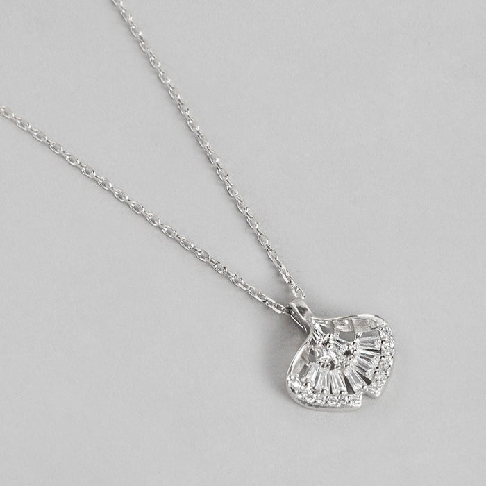Leafy Radiance CZ Rhodium-Plated 925 Sterling Silver Necklace