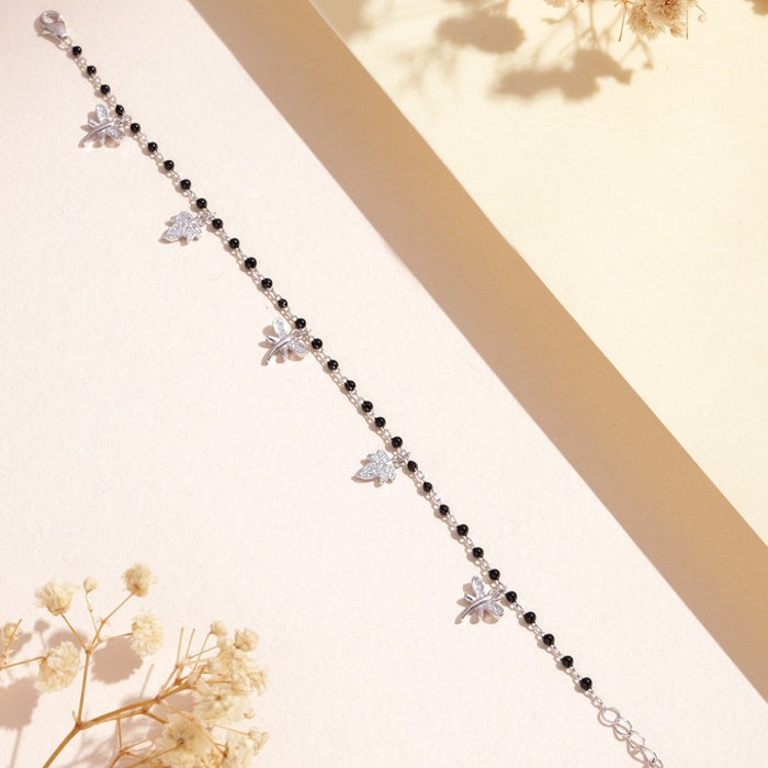 Leafy Radiance Rhodium-Plated CZ 925 Sterling Silver Bracelet